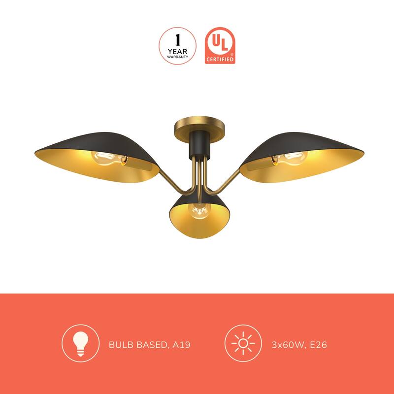 Alora Lighting SF550332 Oscar 3 Light 32" Wide Semi-Flush Ceiling