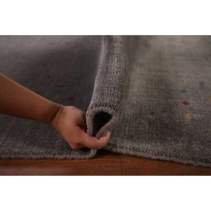 Gray Gabbeh Square Area Indian Rug Hand-Knotted Wool Carpet - 8'6"x 8'6"