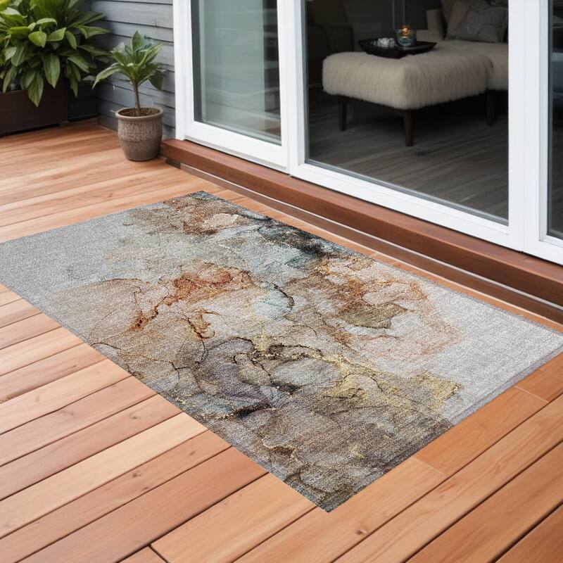 Elfi Modern Art-Inspired Weather Resistant Blended Style Outdoor Rug - 2' x 3' - Beige