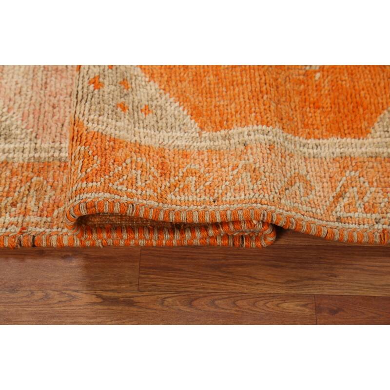 Orange Oushak Vintage Runner Rug Handmade Oriental Wool Carpet - 3'6"x 10'4"