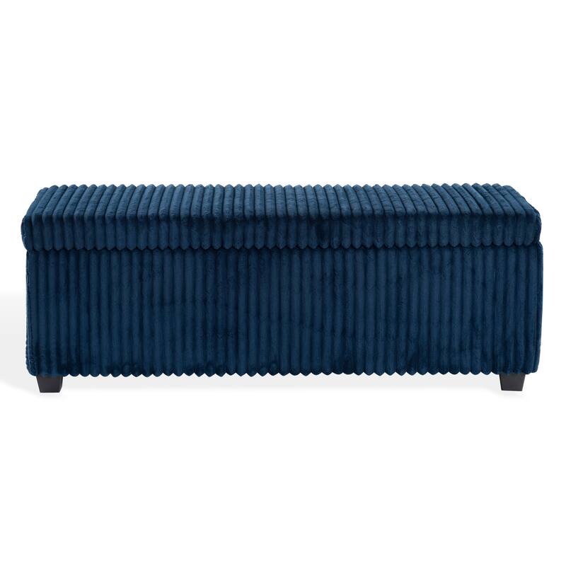 SAFAVIEH Couture Lynzie Plush Corduroy Storage Bench - 55"W x 21"D x 19"H - Navy