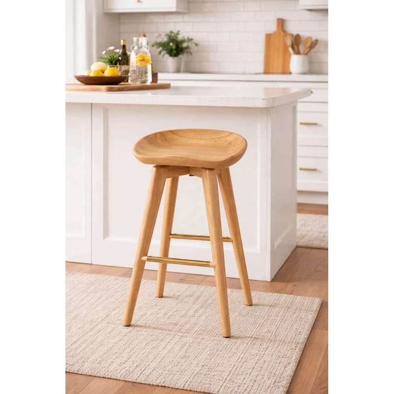Bali Backless Wood Swivel Indoor Barstool - Natural - Counter Height