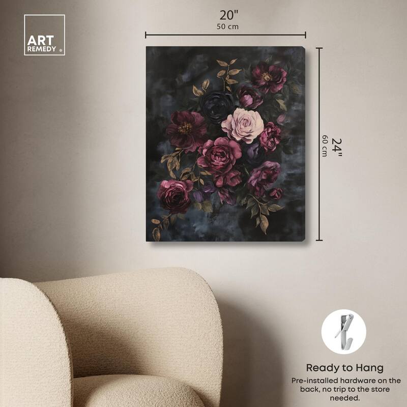 Vintage Dark Roses Canvas by Art Remedy, Gallery Wrapped
