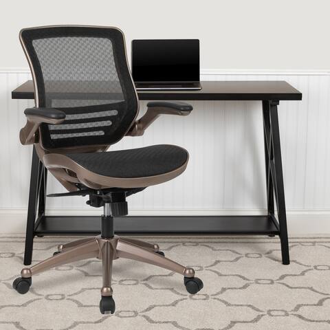 Mid-Back Transparent Mesh Executive Swivel Chair with Melrose Gold Frame and Flip-Up Arms
