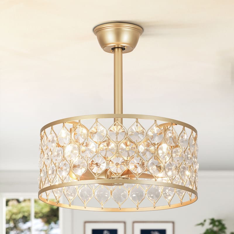 4-Light Luxury Crystal Gold Ceiling Fan Light with Remote for Living Room - 18.5 in. W x 7.9 in. H - 18.5 in. W x 7.9 in. H - Gold - Hardwired
