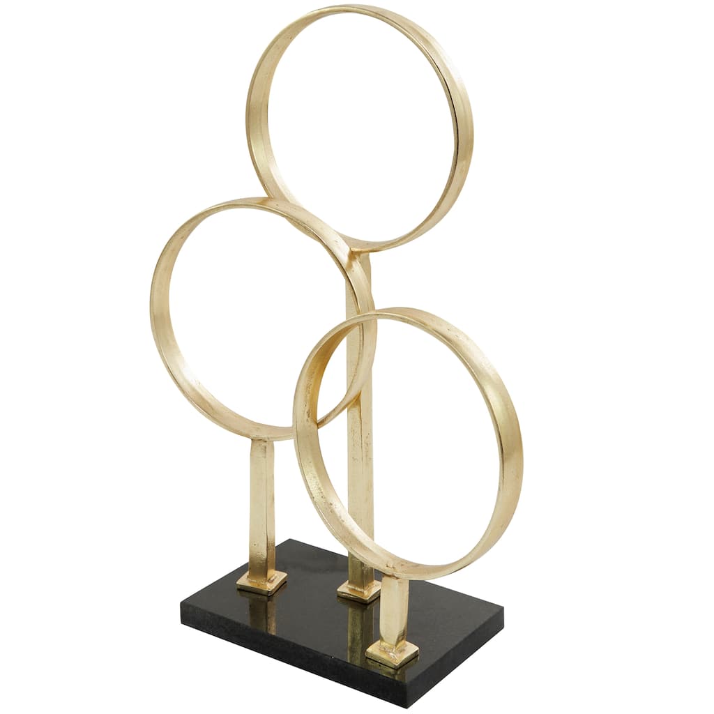 Aluminum Metal Abstract 3 Rings Sculpture with Black Base - Gold - CosmoLiving by Cosmopolitan - 6"W x 14"L x 21"H