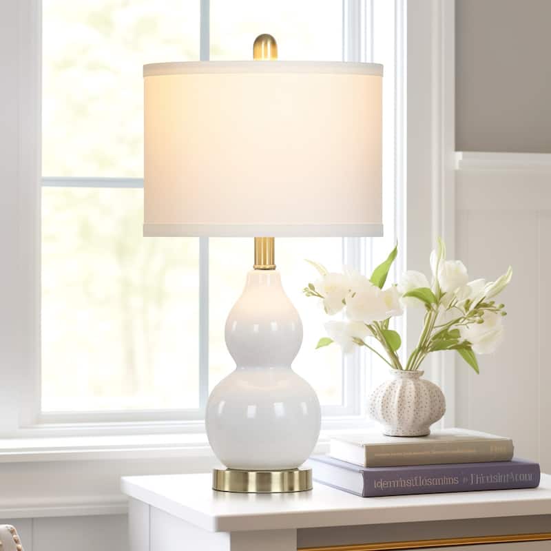 White Ceramic Table Lamps Gourd Lamp Body Drum Shade (Set of 2) - 11'' x 11'' x 22'' (L x W x H) - 11'' x 11'' x 22'' (L x W x H) - White