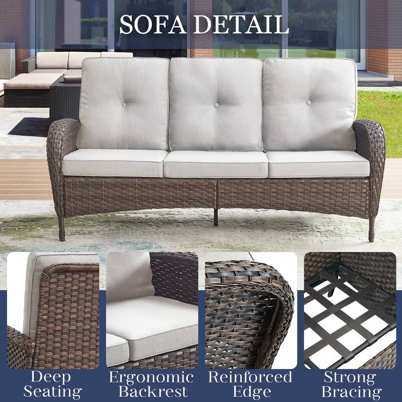 Outdoor Sofa Club Chair with Ottmans - Blue - Brown