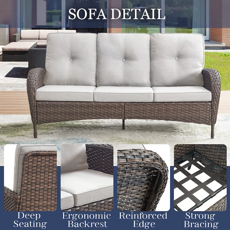 Patio Sofa with 2 Rocking Chair Coffee Table - Brown