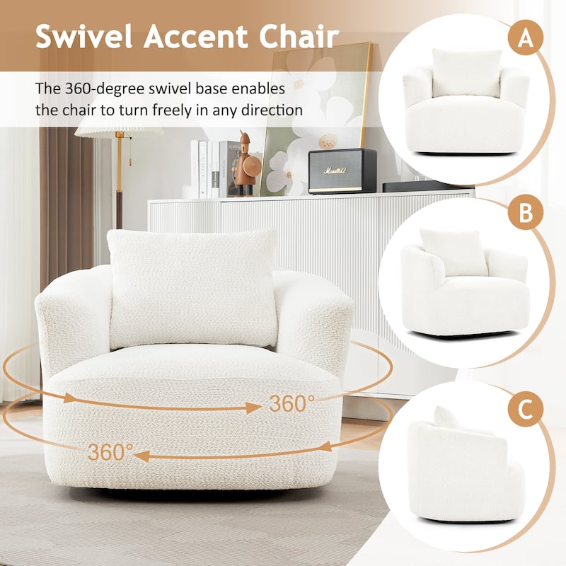 Upholstered Swivel Sofa Chair, Barrel Accent Chair for Office with Throw Pillow, Living Room Sofa Chair with Swivel Base