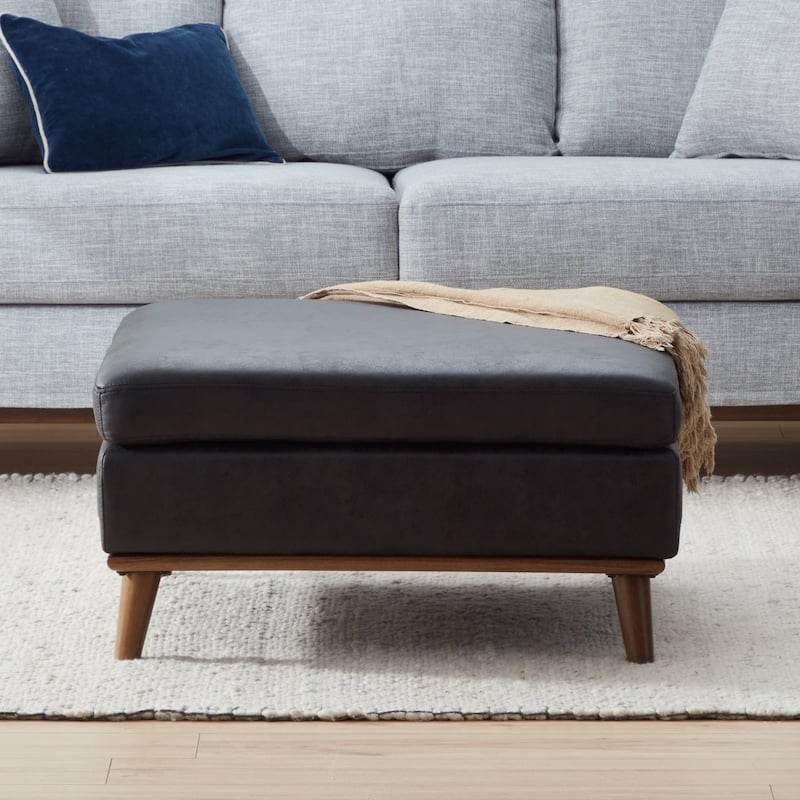 Brookside Linda Large Mid Century Square Ottoman with Wood Legs
