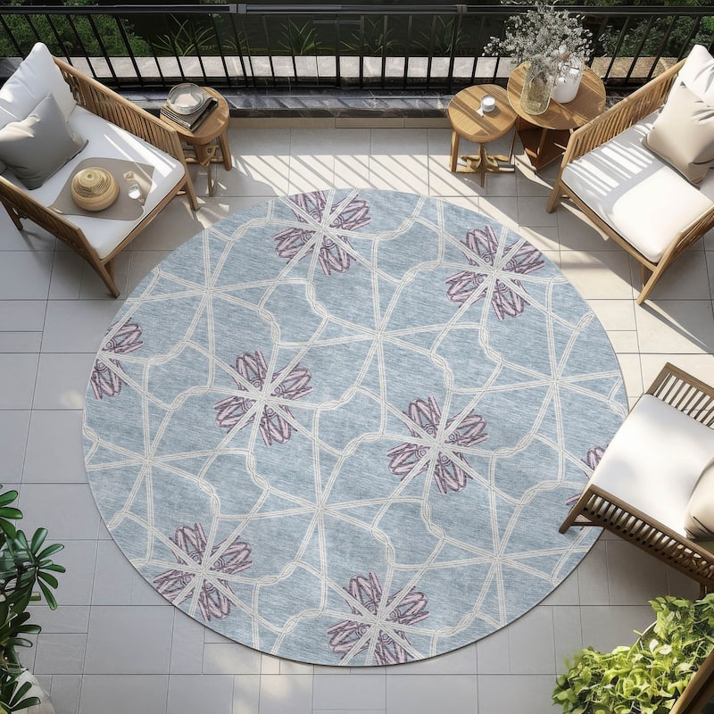 Machine Washable Indoor/ Outdoor Chantille Contempoary Whimsy Rug - Denim - 8' x 8'