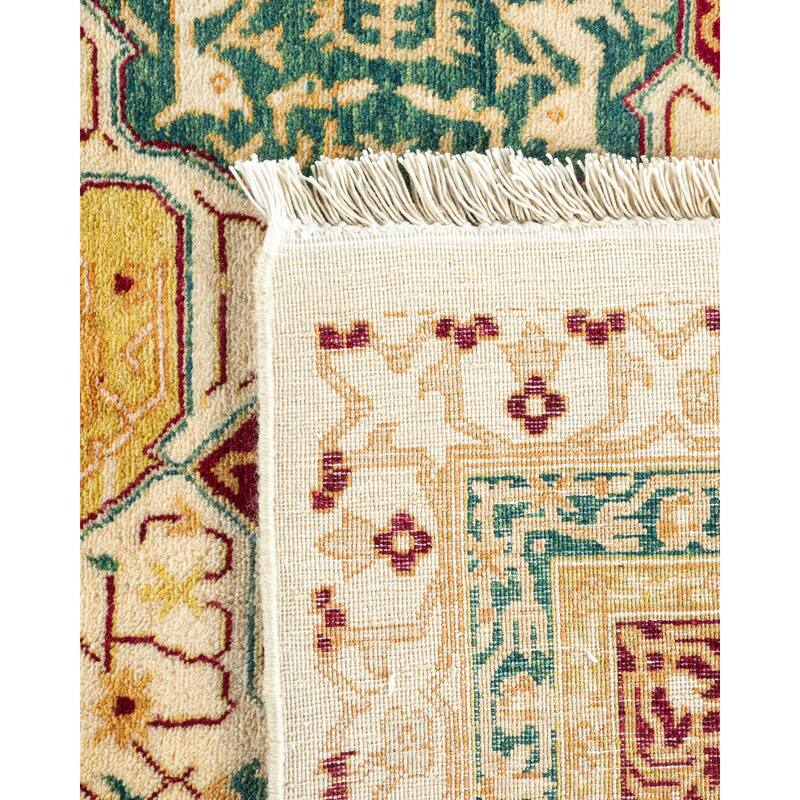 Overton Handknotted Wool Traditional Geometric Ivory Area Rug - 6' x 9'