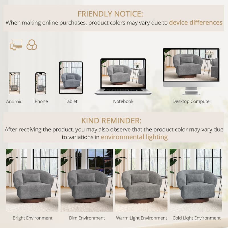 Modern Swivel Barrel Accent Chair with Solid Wood Base with Chenille Upholstery Armchair