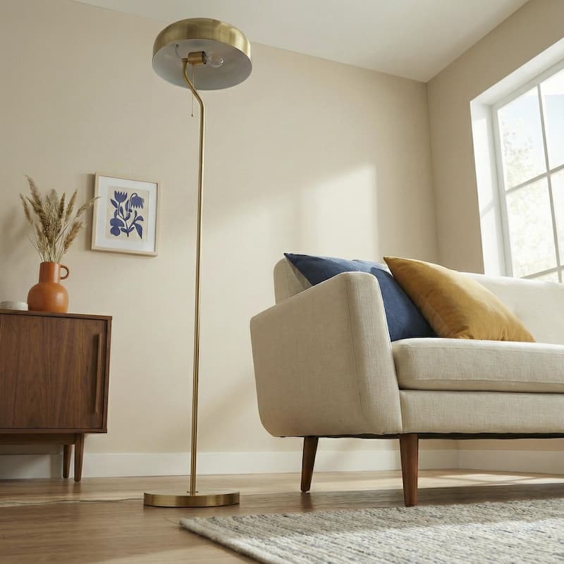 Turner Glamorous Gold and White Floor Lamp with Pull Chain