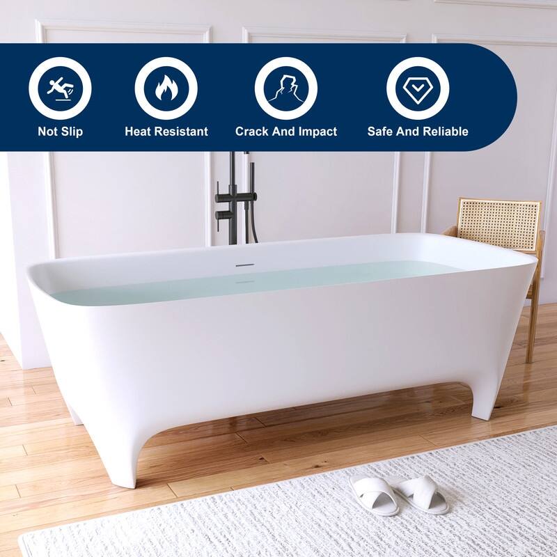 MEDUNJESS 71'' Freestanding Bathtub Solid Surface Soaking Tub
