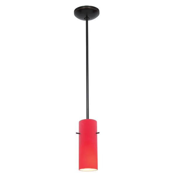 slide 2 of 2, Access Lighting Cylinder - E26 LED Rod Pendant - Oil Rubbed Bronze Finish - Red Glass Shade Red