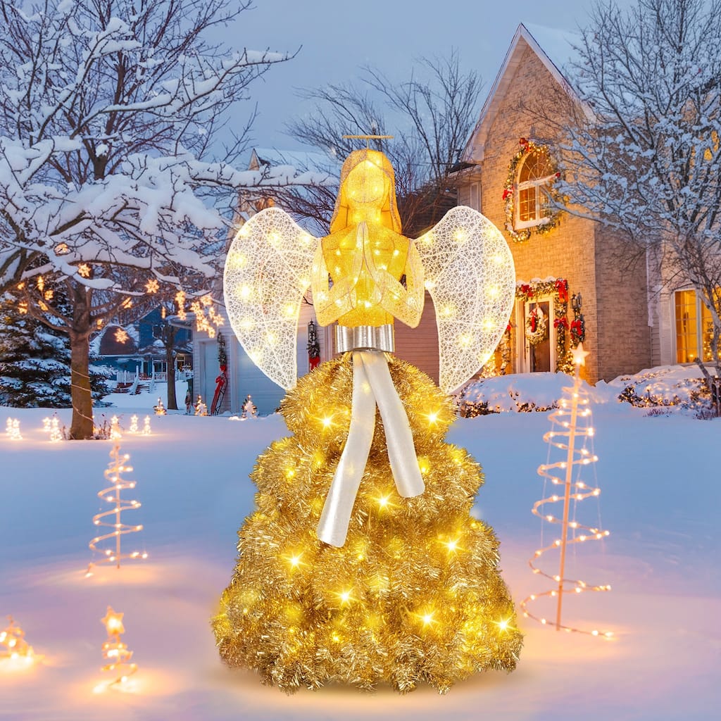 Tree Skirt Angel Christmas Decoration With LED - Gold