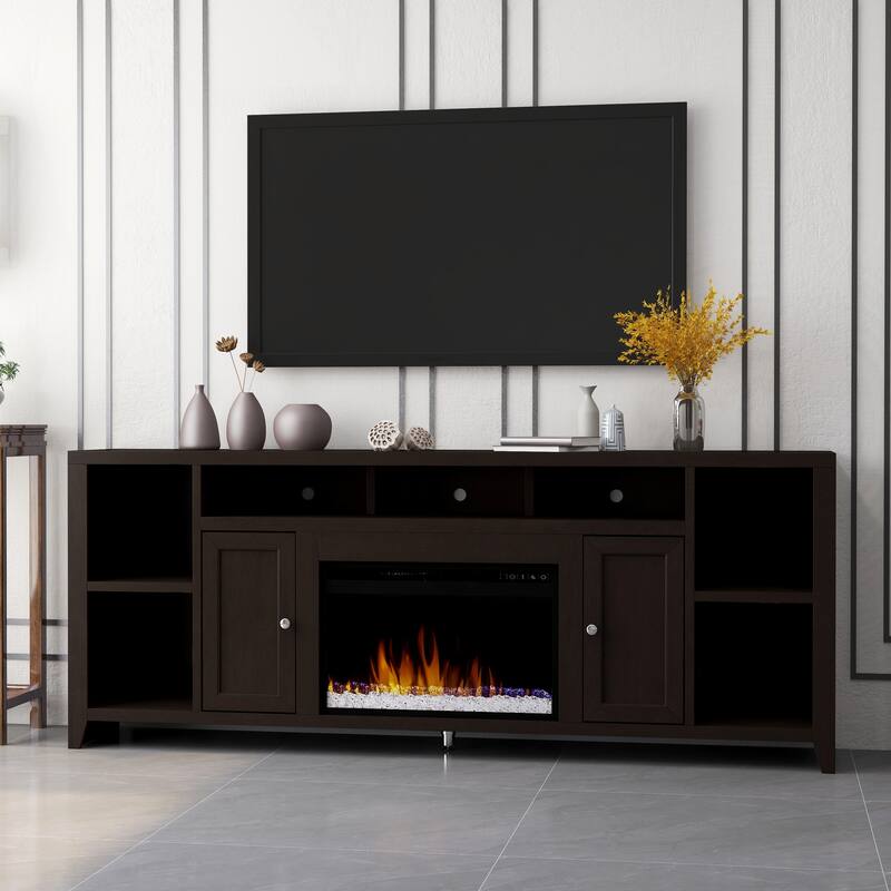 Bridgevine Home Urban Loft 84 inch Fireplace TV Console for TVs up to 95 inches, Mocha Finish