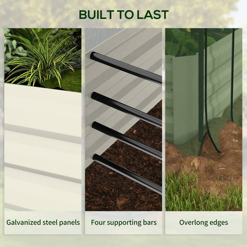 Outsunny Galvanized Raised Garden Bed with Crop Cage Plant Protection Net and Shade Cloth, Metal Planter Box