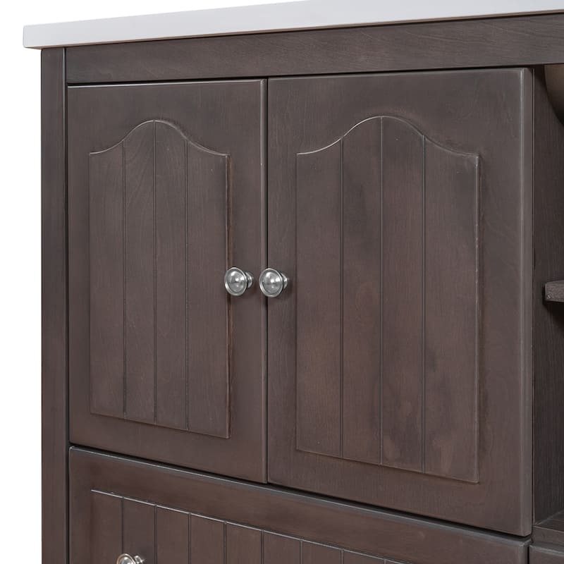 36" Bathroom Vanity with Ceramic Basin - Storage Cabinet with Drawers