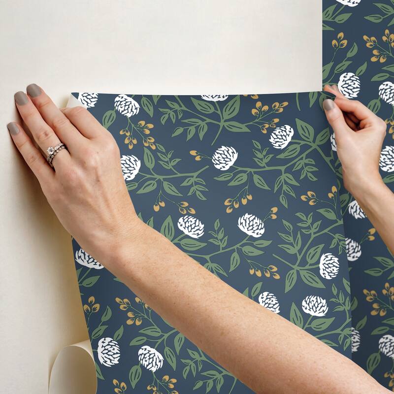 Rifle Paper Co. Peonies Navy Floral Premium Peel + Stick Wallpaper