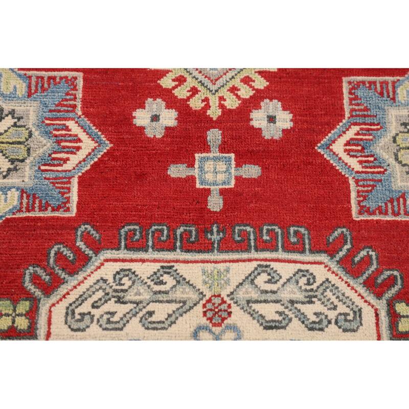 Red Kazak Oriental Area Rug Bedroom Hand-Knotted Wool Carpet - 5'0" x 6'9"