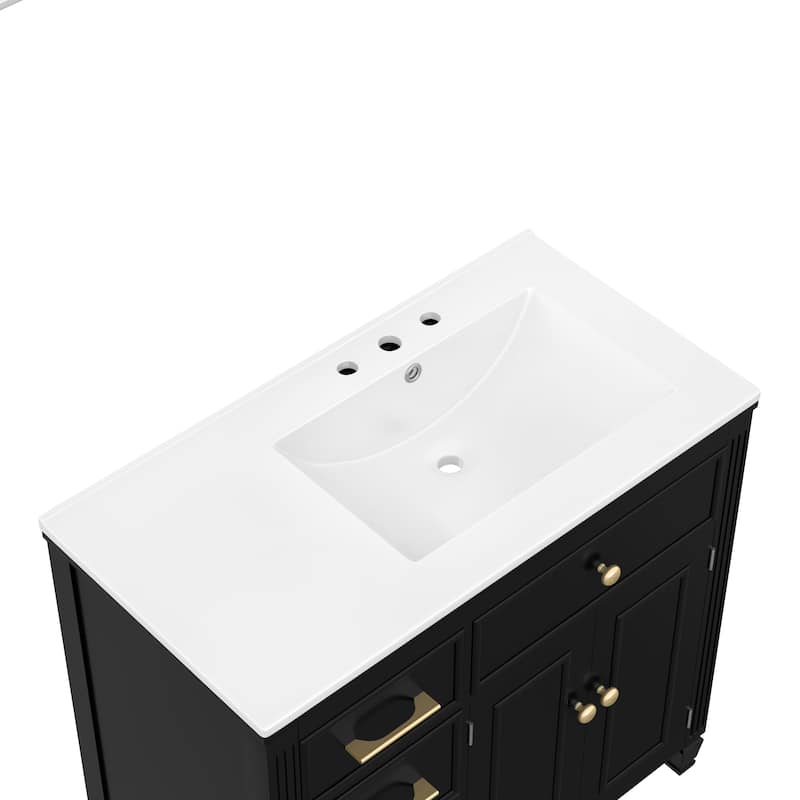36" Bathroom Vanity with Sink, Ceramic Sink, One Tip-out Drawer, 3 Side Drawers, Adjustable Shelf