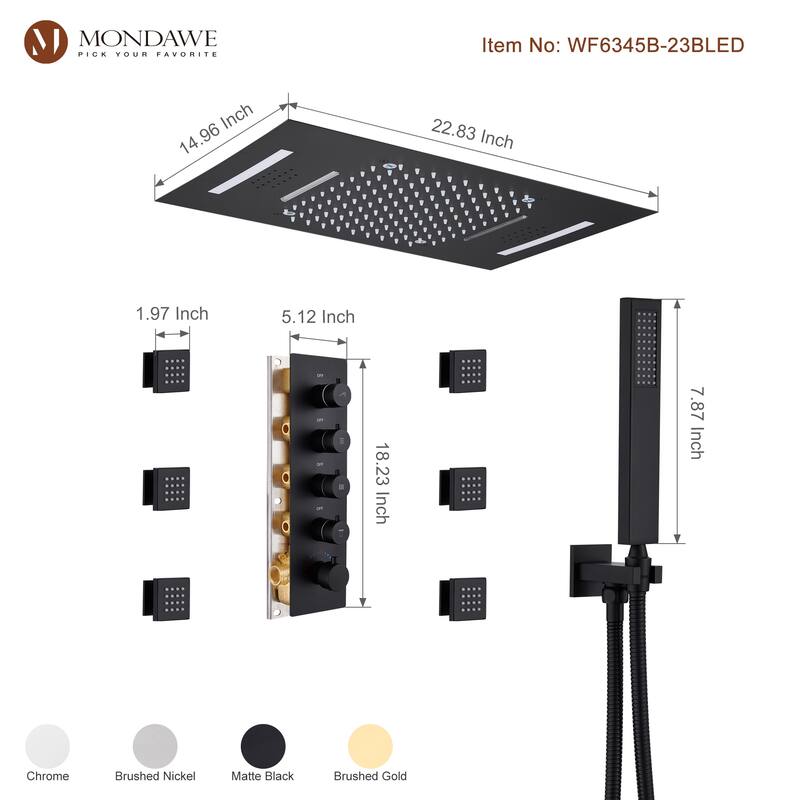 64 Colors LED Light and Music Ceiling Mounted Thermostatic Shower System