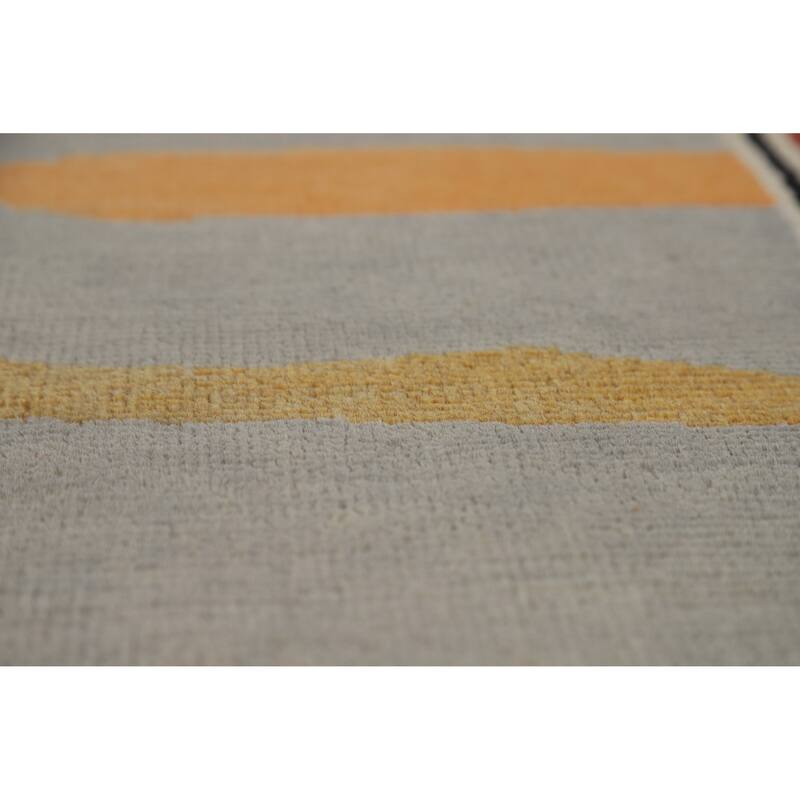Hand Knotted Oriental 100% Wool Carpet Modern Geometric Greys & Charcoal Gabbeh Area Rug - 10' 0'' X 4' 11''