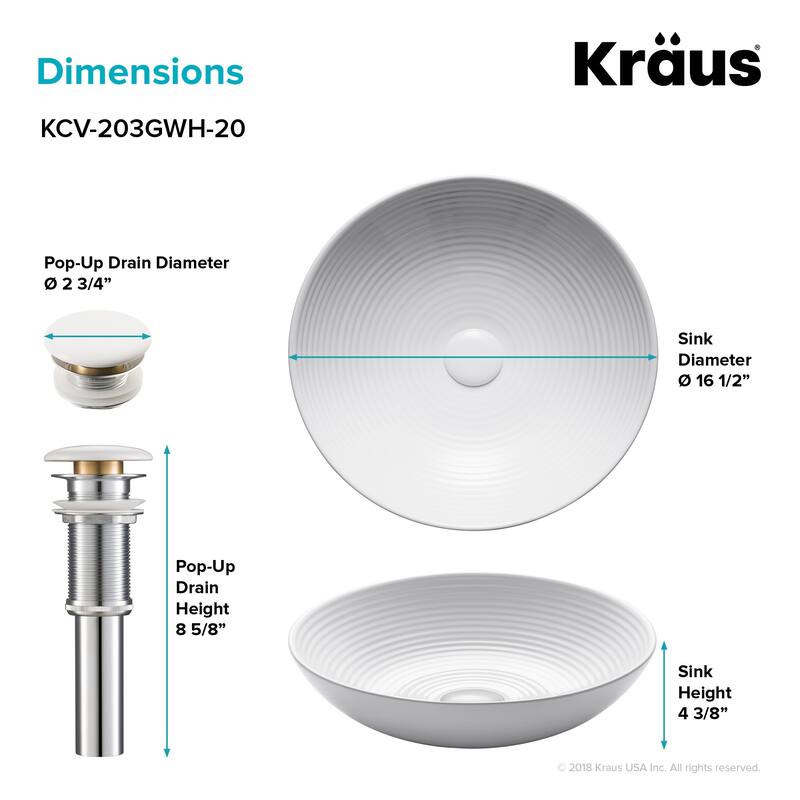 Kraus Viva 16-1/2" Circular Vitreous China Vessel Bathroom Sink with