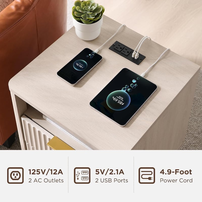 Modern Minimalist Side Table, Fluted Nighstand End Table for Bedroom