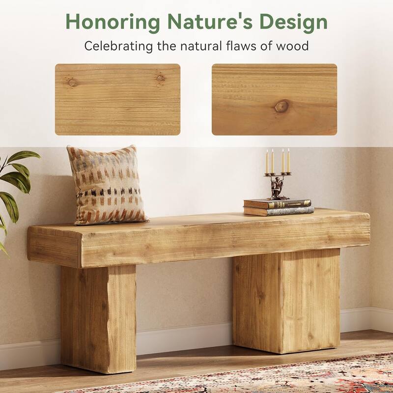 47” Farmhouse Solid Wood Bench with Thickened Seat
