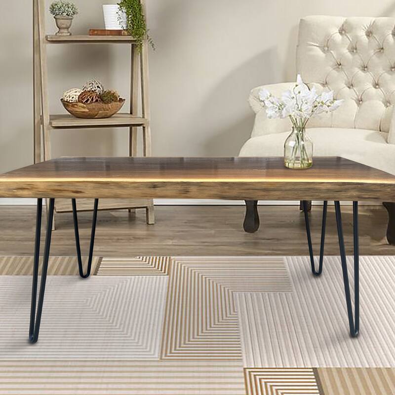 Greenage Rustic Rectangle Teak Wood Table With Black Metal Legs - 39.5"x19.7"x16