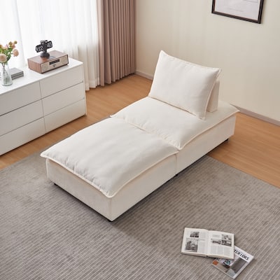 Armless Super Soft Chenille Modular Sofa Design, Single Seater + Ottoman