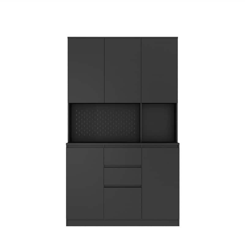Kitchen Pantry Cabinet with Microwave Stand and 2 Drawers, Freestanding Buffet Cupboards Sideboard with Charging Station