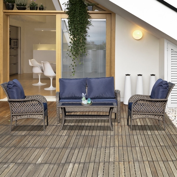 Outsunny 4 piece rattan sales sofa set