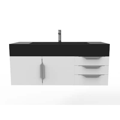 Nile 48" Wall Mounted Bathroom Vanity Set w/ Black Top