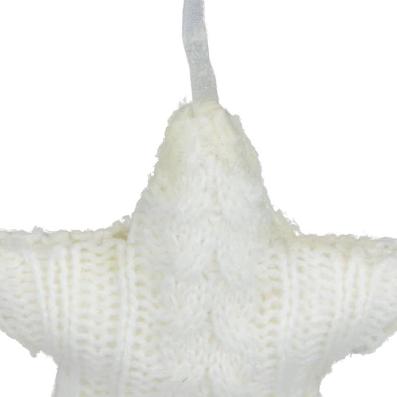 Plush Cable Knitted Star Hanging Christmas Ornament - 4" - Cream White