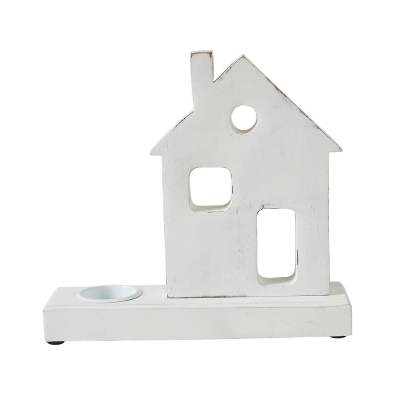 Tealight Holder Village House White 9x8.25x2.5 - N/A