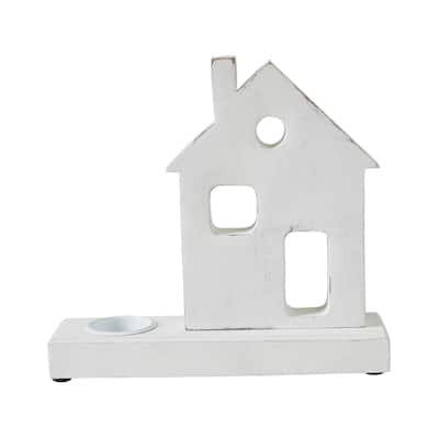 Tealight Holder Village House White 9x8.25x2.5 - N/A