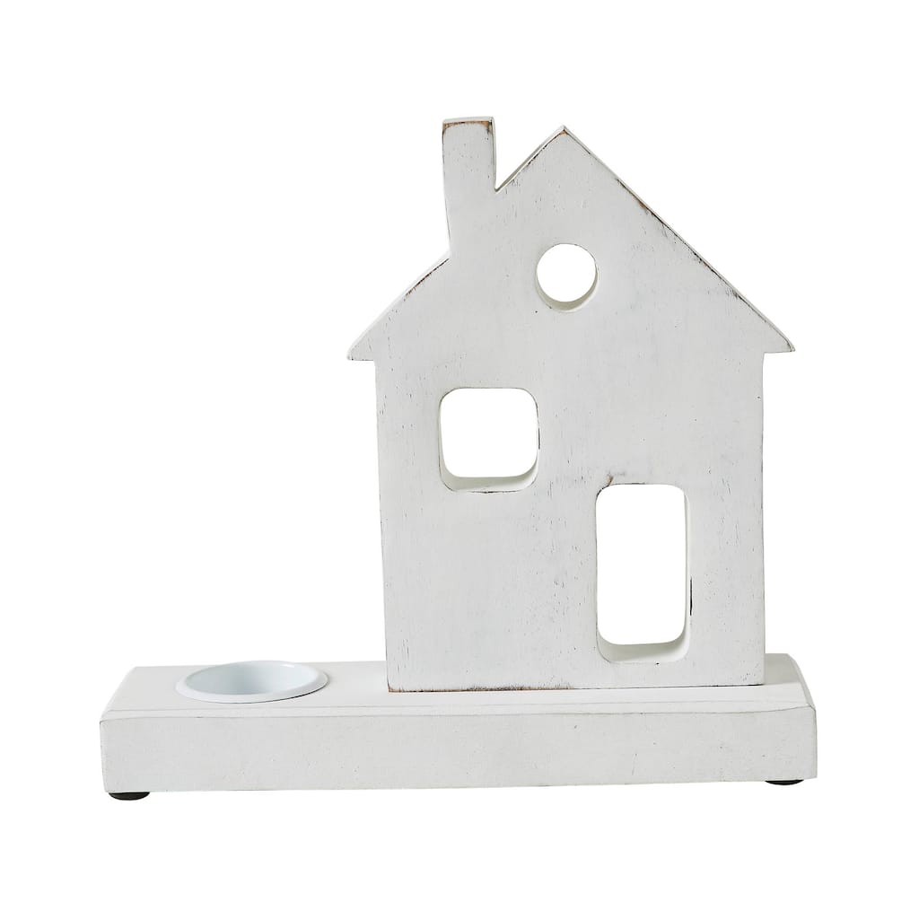 Tealight Holder Village House White 9x8.25x2.5 - N/A