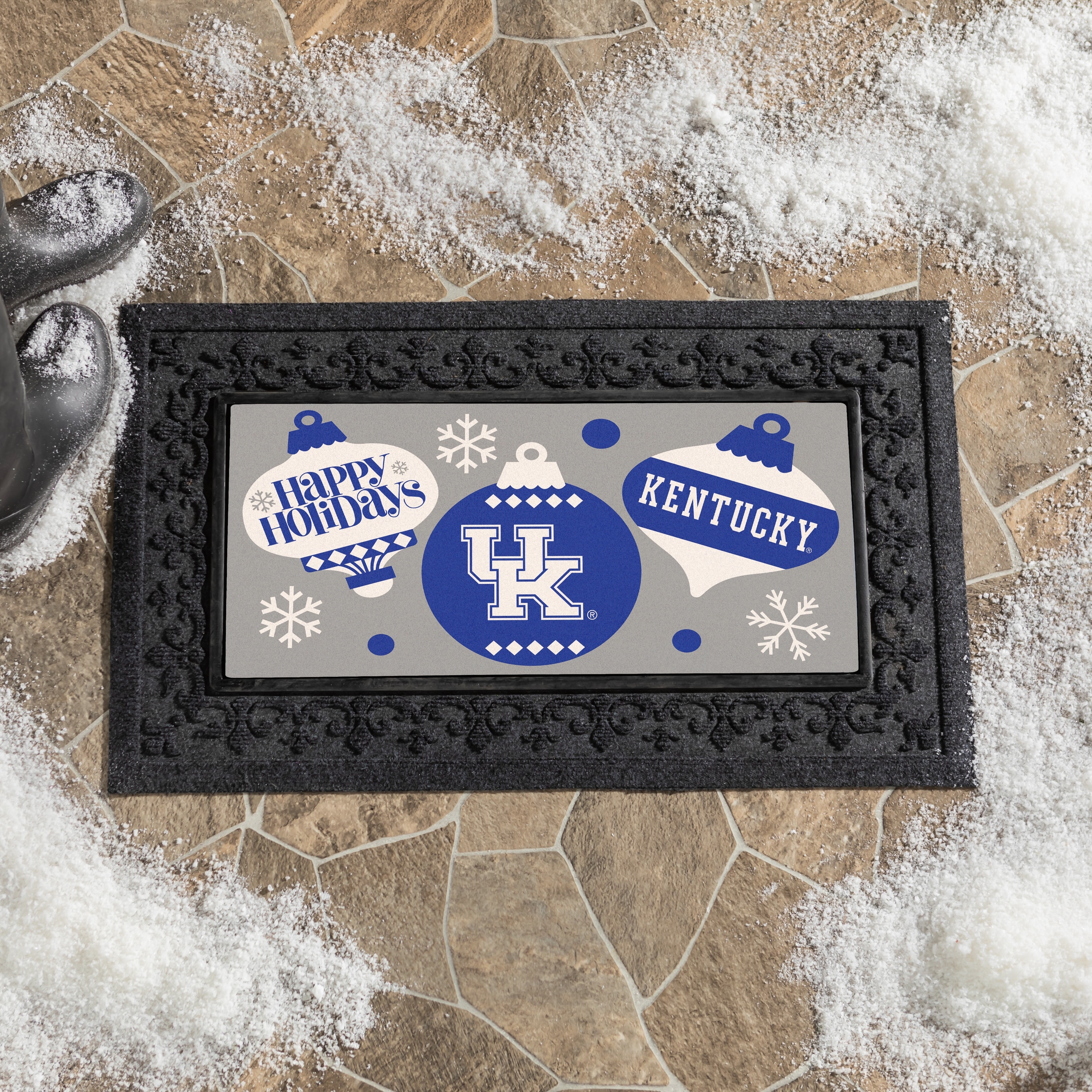 University of Kentucky Happy Holidays Flocked Coir Sassafras Switch Door Mat - 22" x 10"