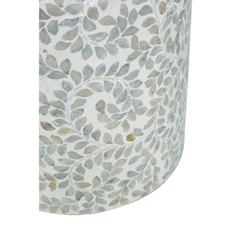 14x14x20" Round Bamboo Accent Table With White Capiz Shell Design