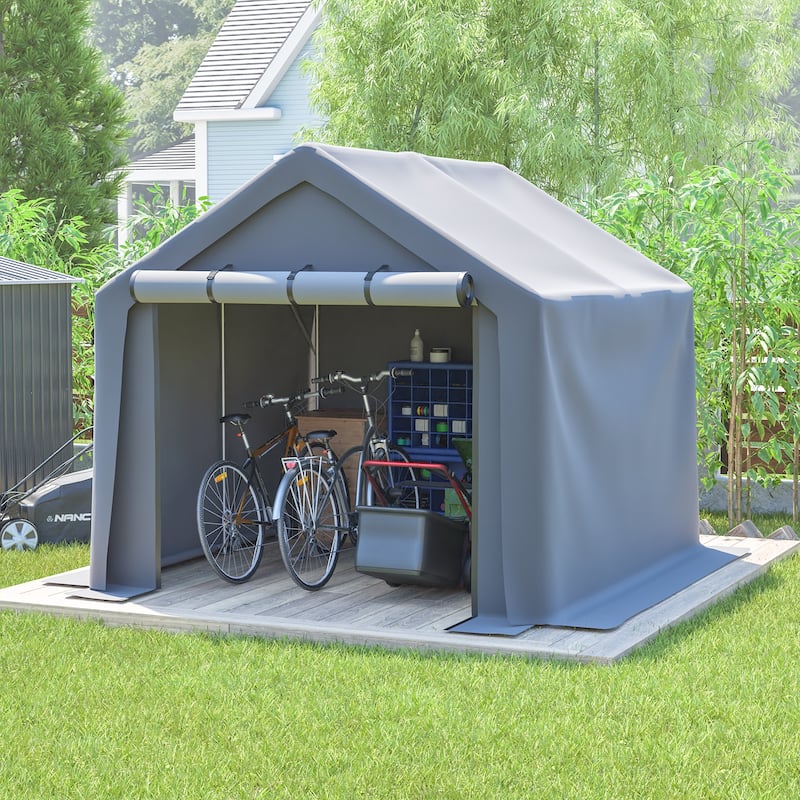 GDFStudio - Multi-Purpose Outdoor Shelter Waterproof & UV-Resistant with Roll-Up Doors - 8x8 FT - Grey
