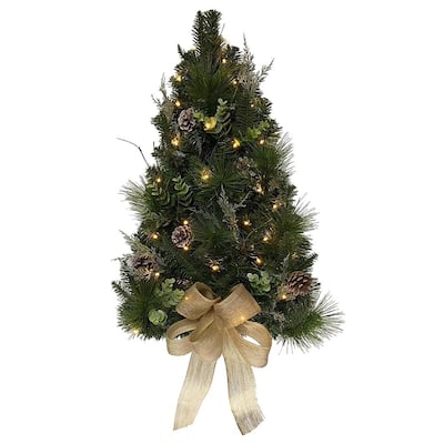 Kurt Adler 26-Inch Pre-Lit Pinecone Wall Tree With Bow - Green