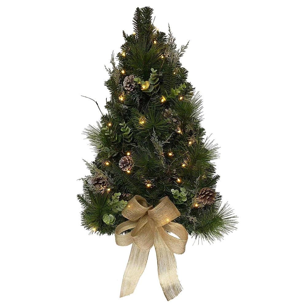 Kurt Adler 26-Inch Pre-Lit Pinecone Wall Tree With Bow - Green
