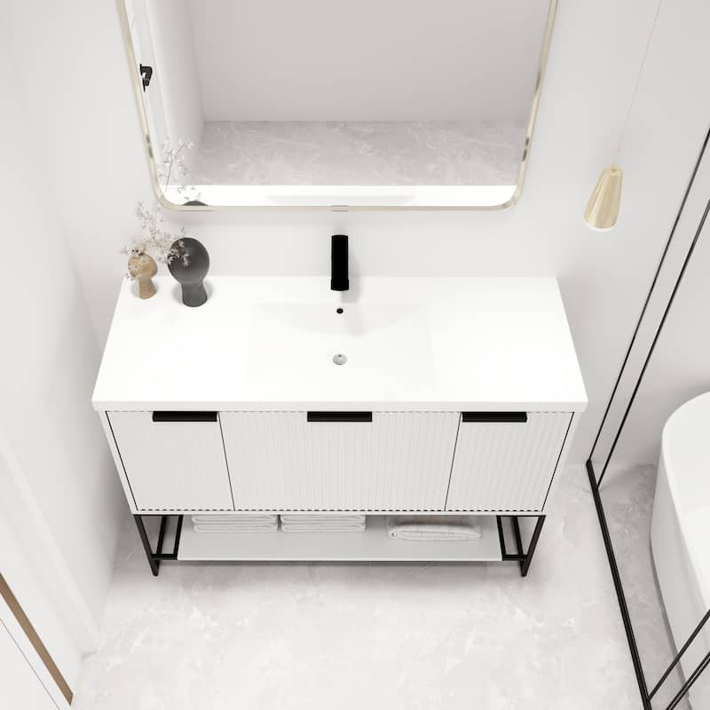 Malwee 24"/30"/48" FreeStanding Bathroom Vanity, Floor Stand Bathroom Vanity with Resin Top,Soft Close Door & Drawer
