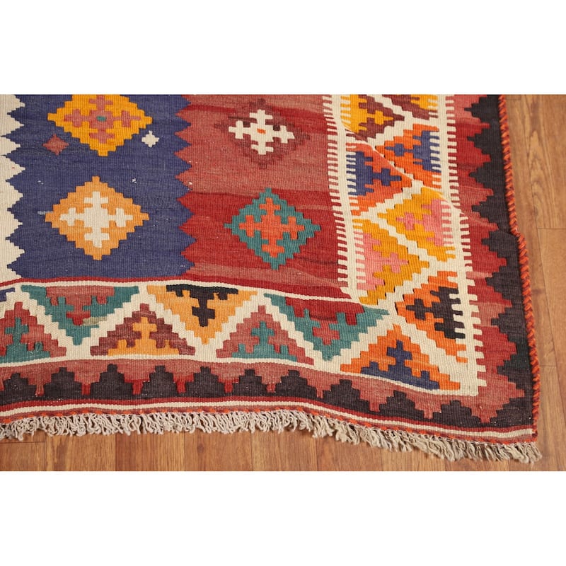 Reversible Kilim Qashqai Persian Vintage Rug Hand-Woven Wool Carpet - 4'11"x 7'8"
