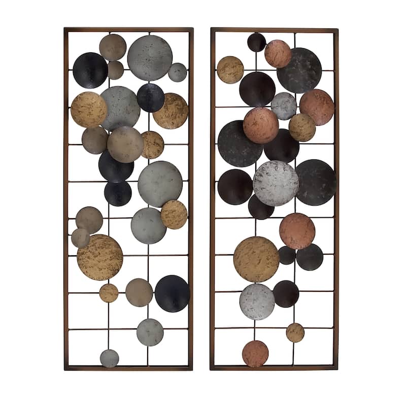 Multi Colored Metal Overlapping Round Cutouts Geometric Home Wall Decor (Set of 2)